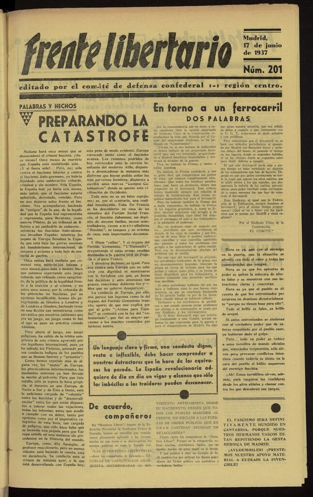 Miniatura de Frente Libertario: Órgano de las Milicias Confederales del 17 de junio de 1937