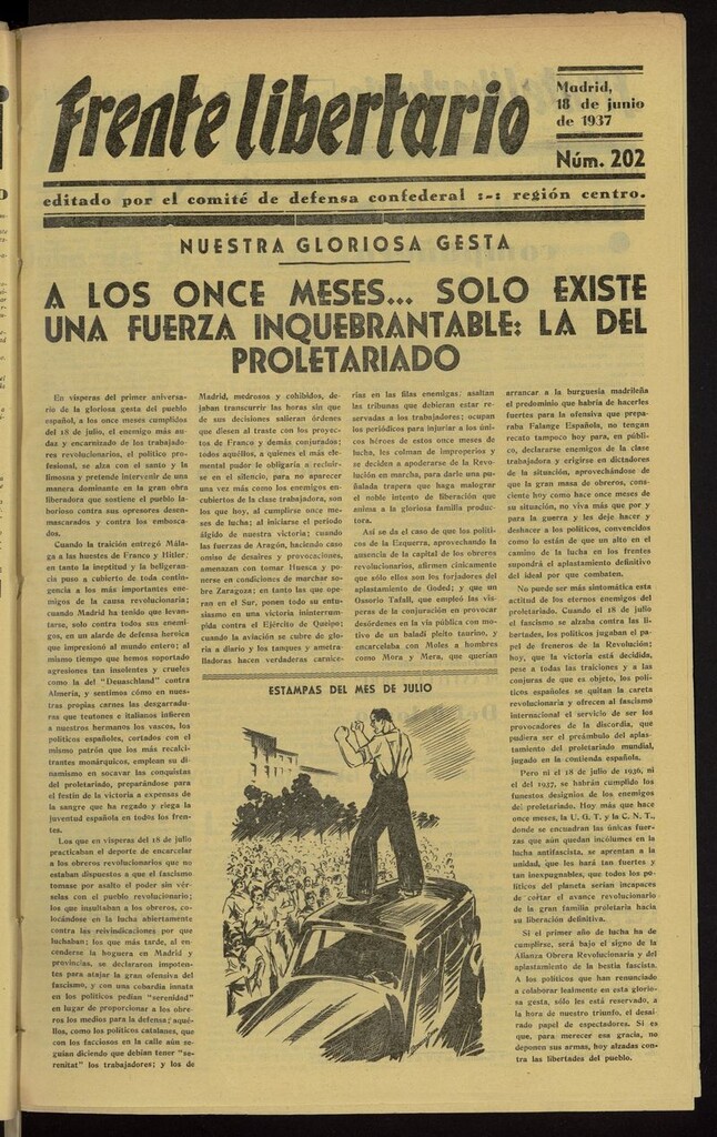 Miniatura de Frente Libertario: Órgano de las Milicias Confederales del 18 de junio de 1937