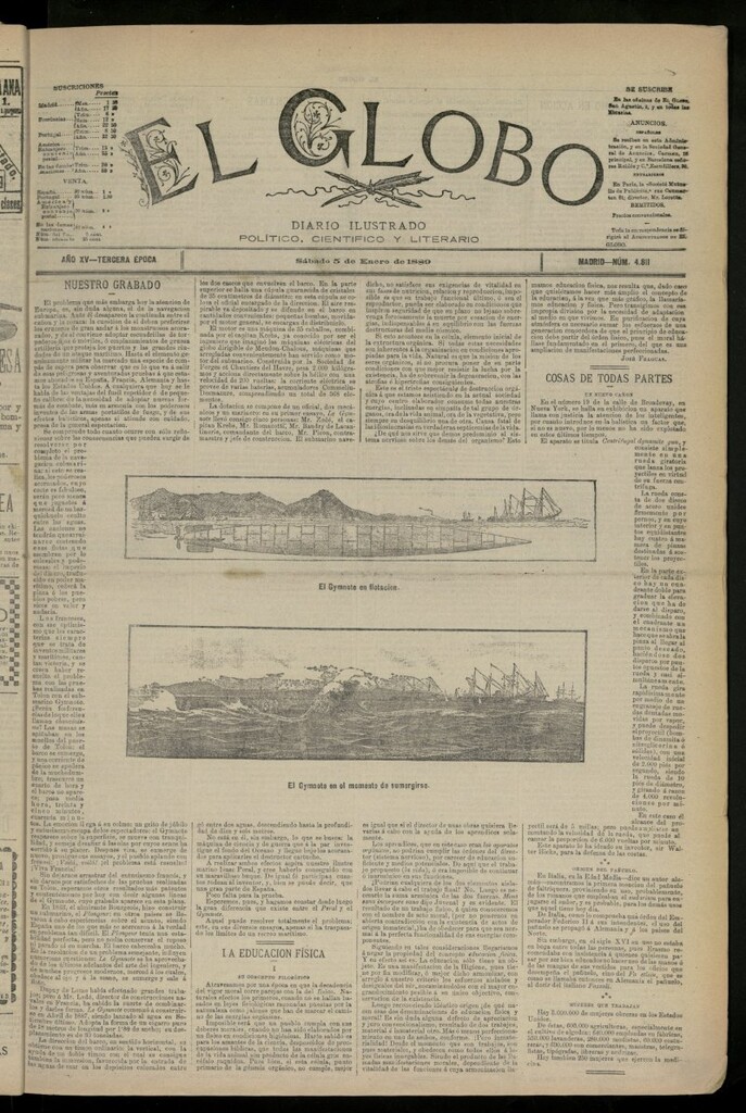 Miniatura de El Globo : diario ilustrado del 5 de enero de 1889, nº 4811