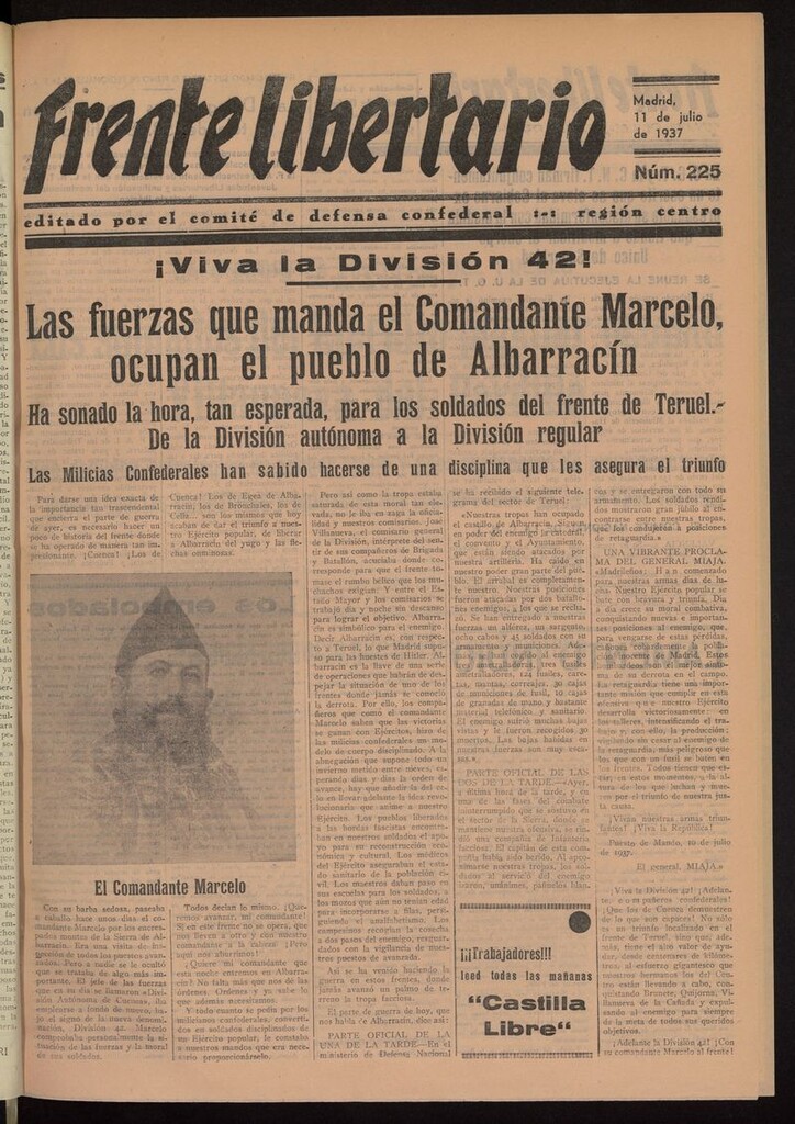 Miniatura de Frente Libertario: Órgano de las Milicias Confederales del 11 de julio de 1937