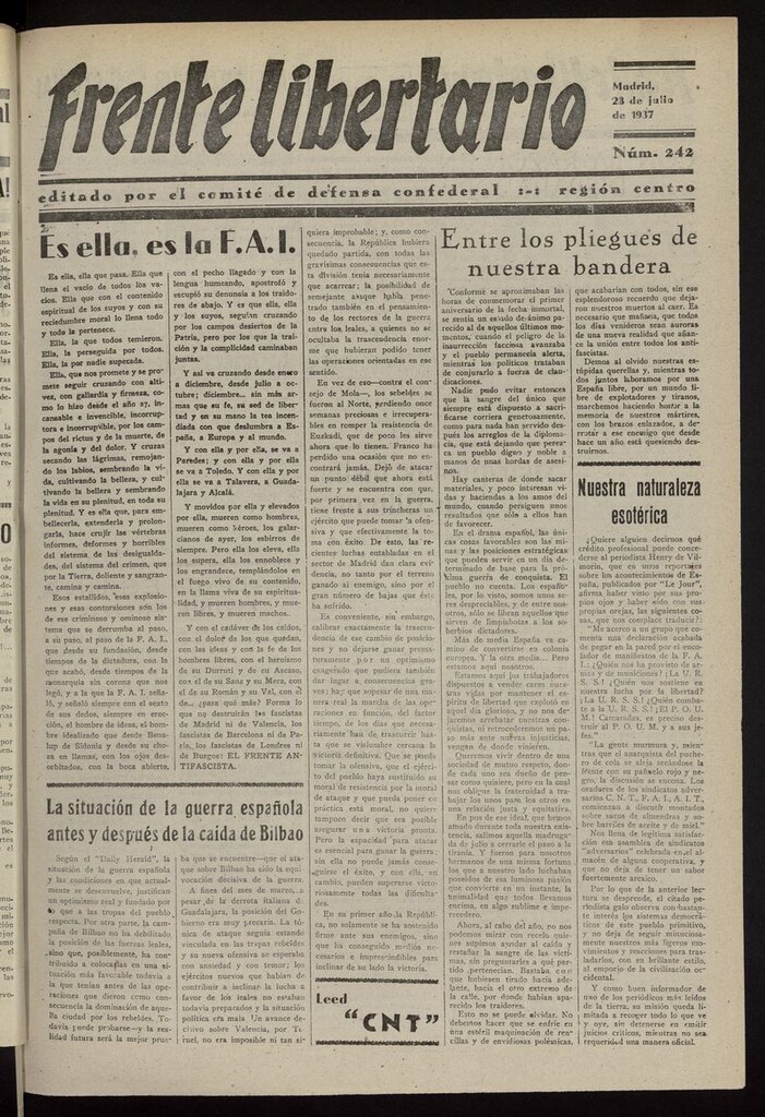 Miniatura de Frente Libertario: Órgano de las Milicias Confederales del 28 de julio de 1937