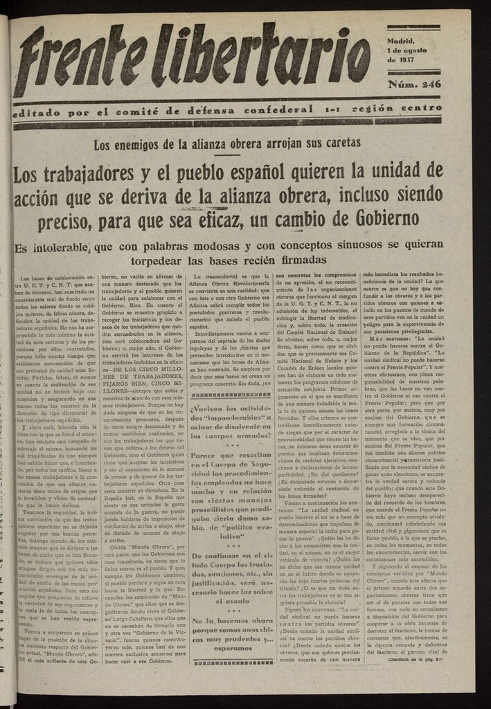 Miniatura de Frente Libertario: Órgano de las Milicias Confederales del 1 de agosto de 1937
