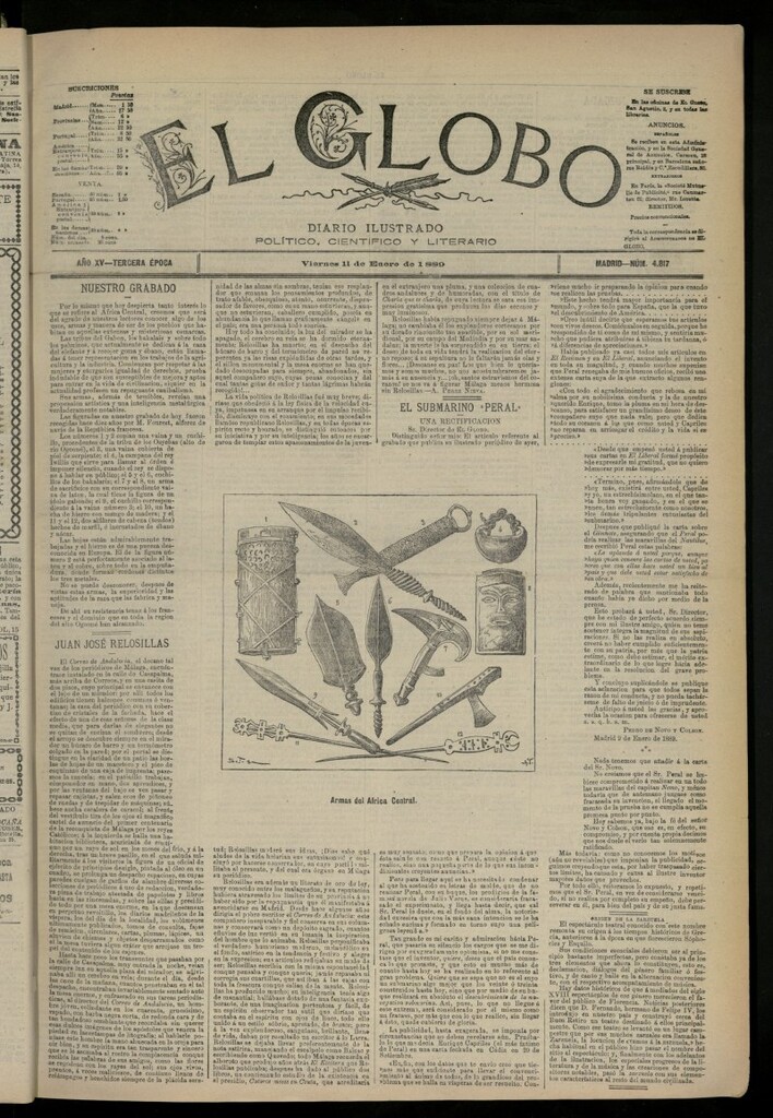 Miniatura de El Globo : diario ilustrado del 11 de enero de 1889, nº 4817