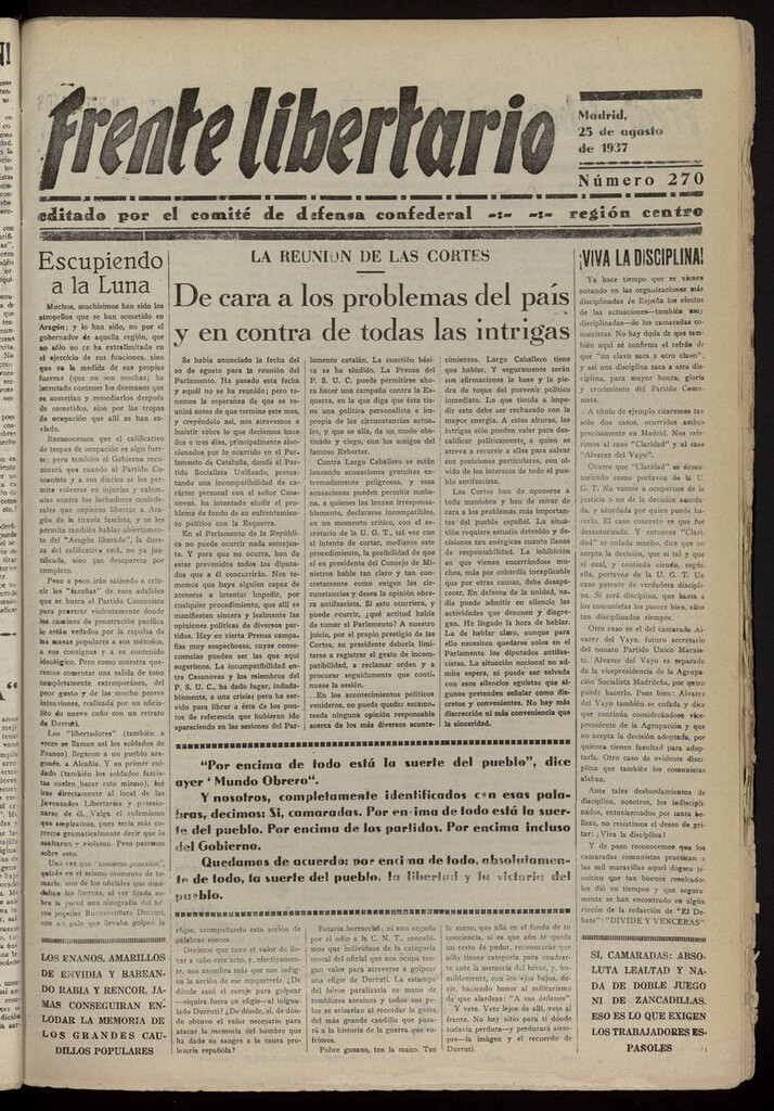 Miniatura de Frente Libertario: Órgano de las Milicias Confederales del 25 de agosto de 1937