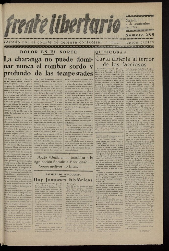 Miniatura de Frente Libertario: Órgano de las Milicias Confederales del 9 de septiembre de 1937