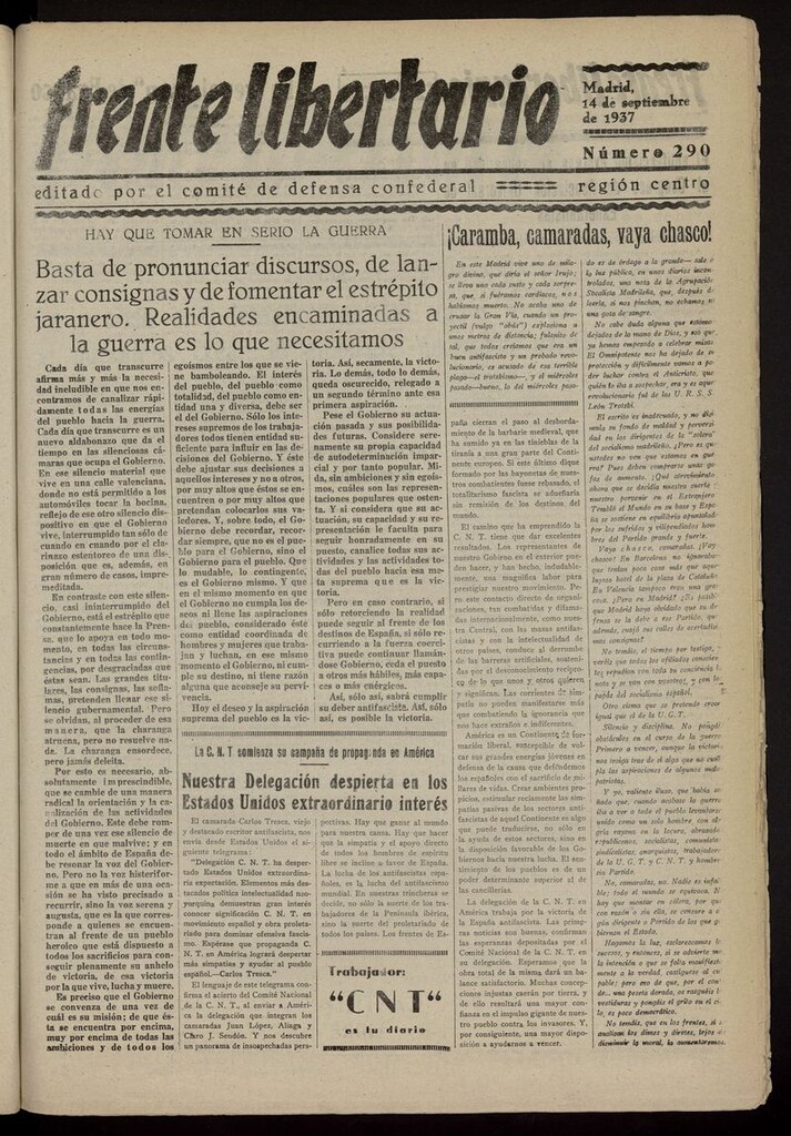 Miniatura de Frente Libertario: Órgano de las Milicias Confederales del 14 de septiembre de 1937