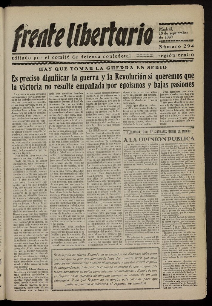 Miniatura de Frente Libertario: Órgano de las Milicias Confederales del 18 de septiembre de 1937