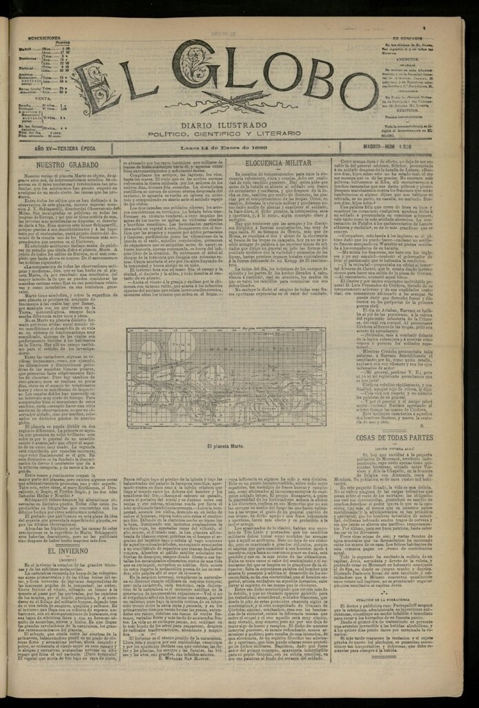 Miniatura de El Globo : diario ilustrado del 14 de enero de 1889, nº 4820