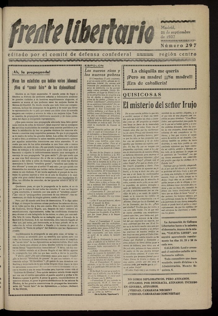 Miniatura de Frente Libertario: Órgano de las Milicias Confederales del 21 de septiembre de 1937