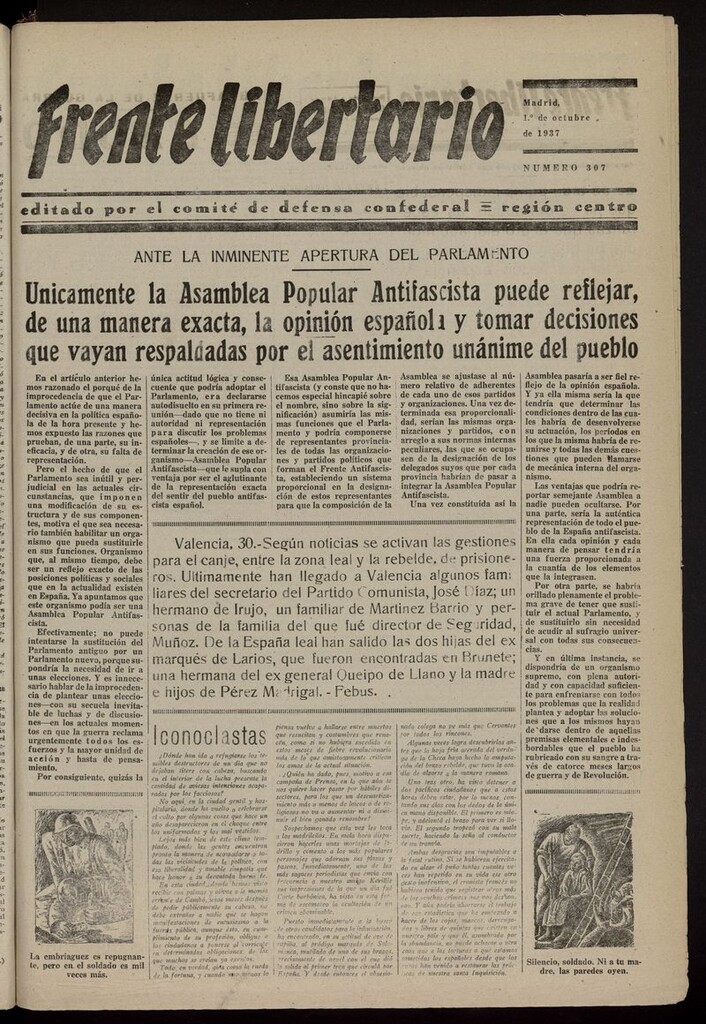 Miniatura de Frente Libertario: Órgano de las Milicias Confederales del 1 de octubre de 1937