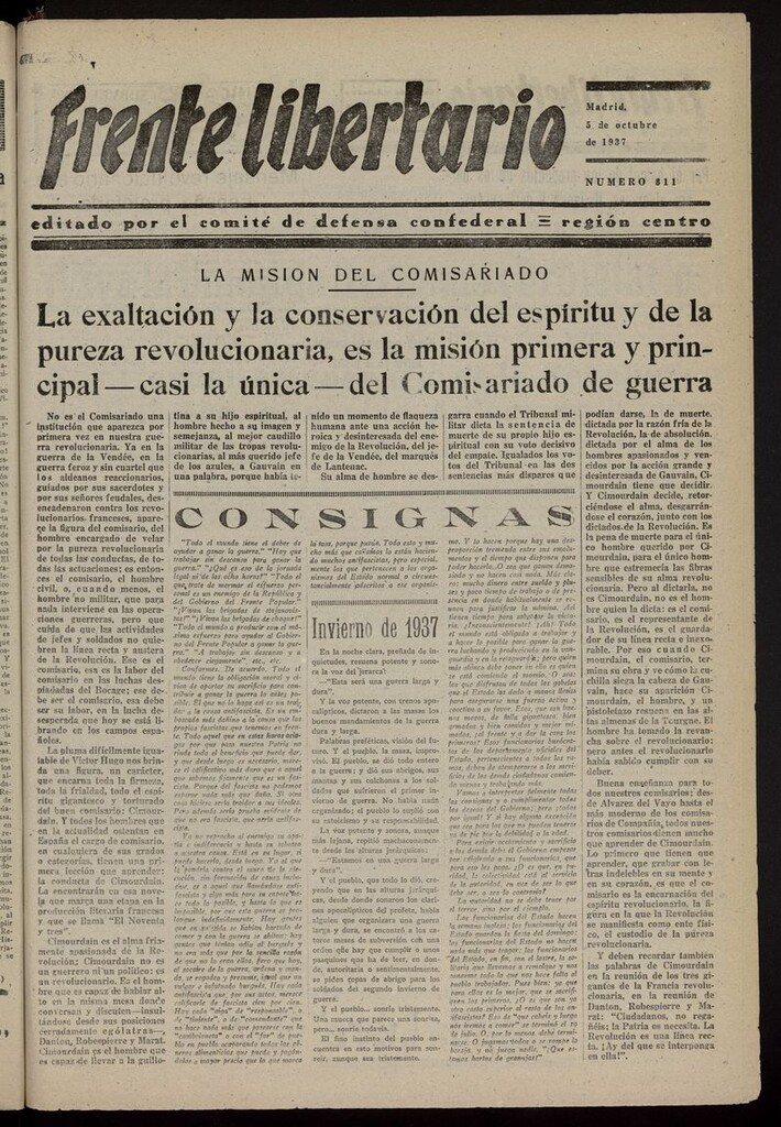Miniatura de Frente Libertario: Órgano de las Milicias Confederales del 5 de octubre de 1937