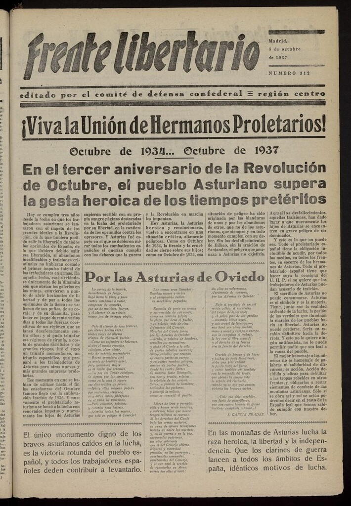 Miniatura de Frente Libertario: Órgano de las Milicias Confederales del 6 de octubre de 1937