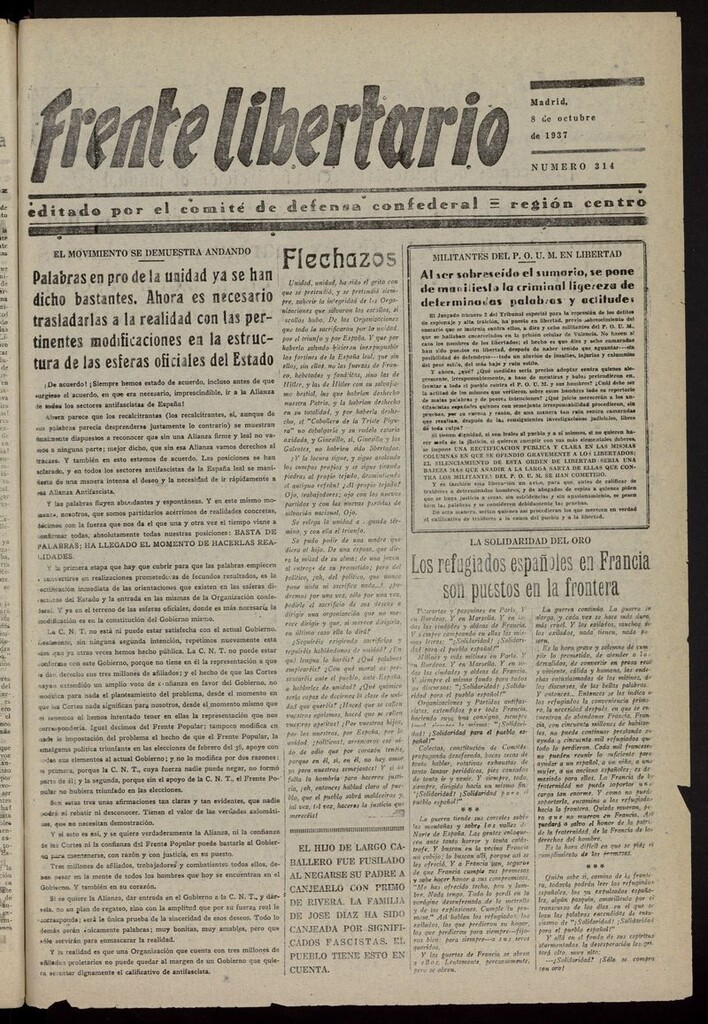 Miniatura de Frente Libertario: Órgano de las Milicias Confederales del 8 de octubre de 1937