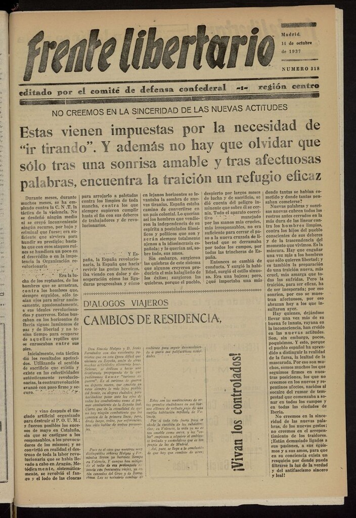 Miniatura de Frente Libertario: Órgano de las Milicias Confederales del 14 de octubre de 1937