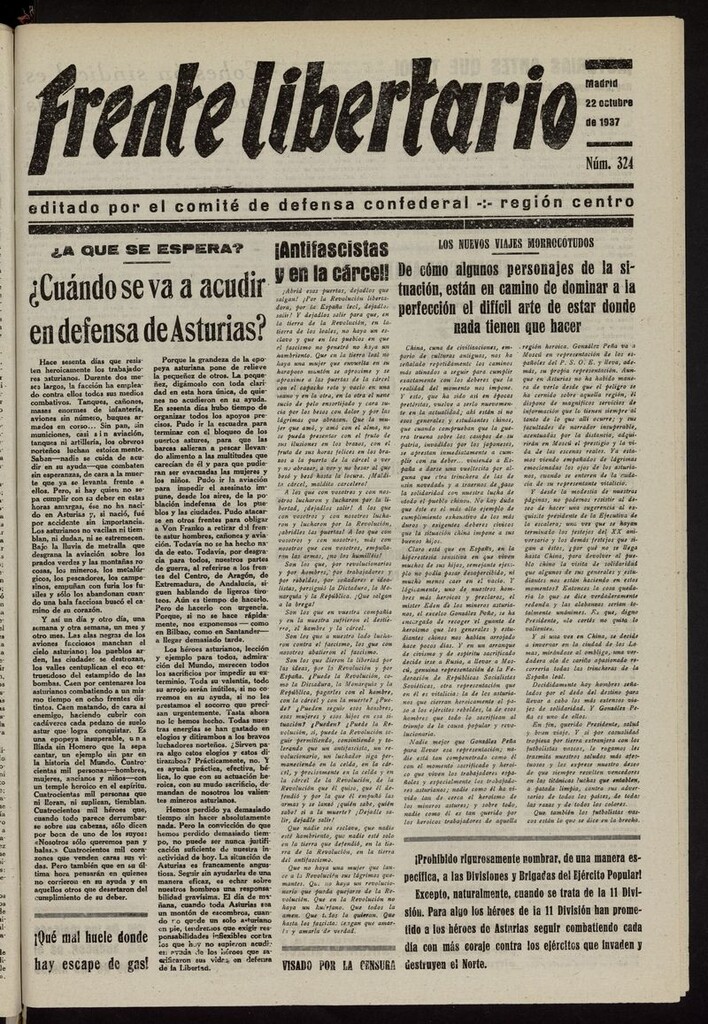 Miniatura de Frente Libertario: Órgano de las Milicias Confederales del 22 de octubre de 1937