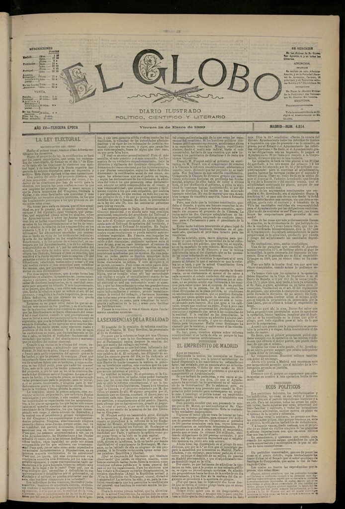 Miniatura de El Globo : diario ilustrado del 18 de enero de 1889, nº 4824