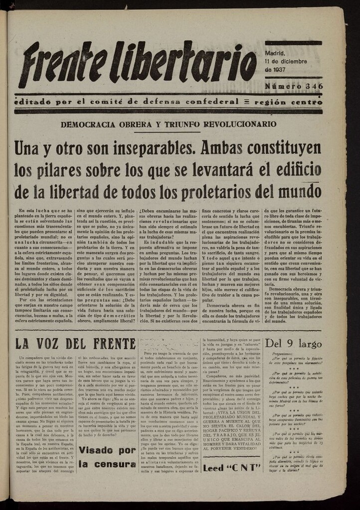 Miniatura de Frente Libertario: Órgano de las Milicias Confederales del 11 de diciembre de 1937