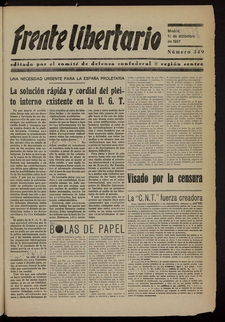 Miniatura de Frente Libertario: Órgano de las Milicias Confederales del 16 de diciembre de 1937