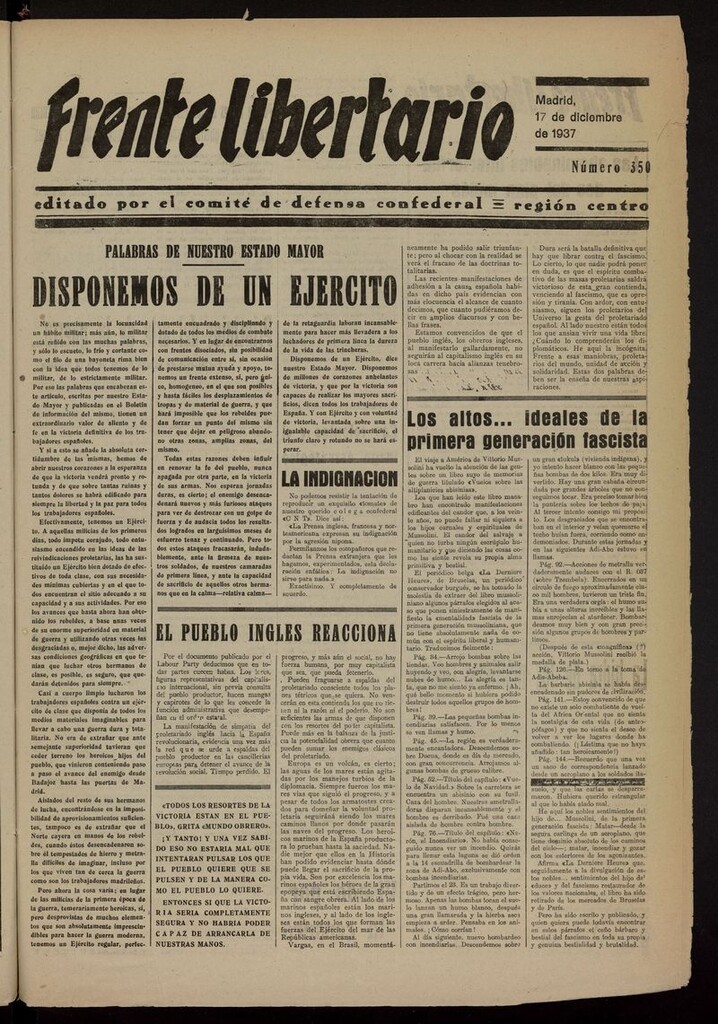 Miniatura de Frente Libertario: Órgano de las Milicias Confederales del 17 de diciembre de 1937