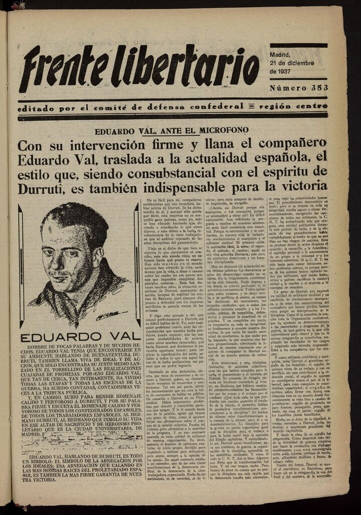 Miniatura de Frente Libertario: Órgano de las Milicias Confederales del 21 de diciembre de 1937