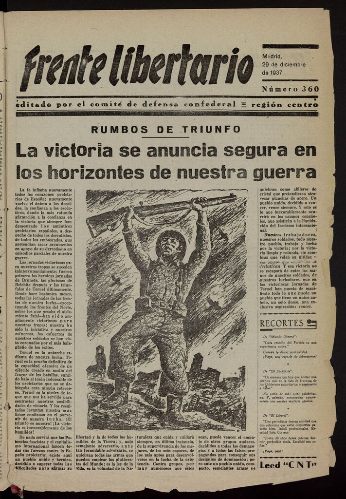 Miniatura de Frente Libertario: Órgano de las Milicias Confederales del 29 de diciembre de 1937