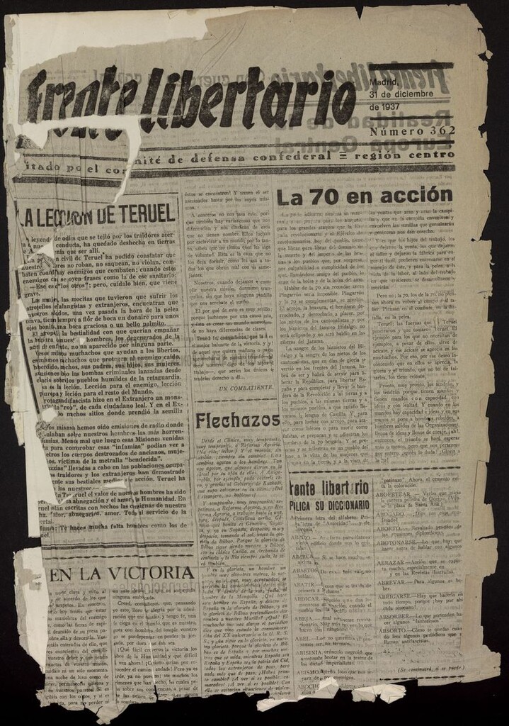 Miniatura de Frente Libertario: Órgano de las Milicias Confederales del 31 de diciembre de 1937