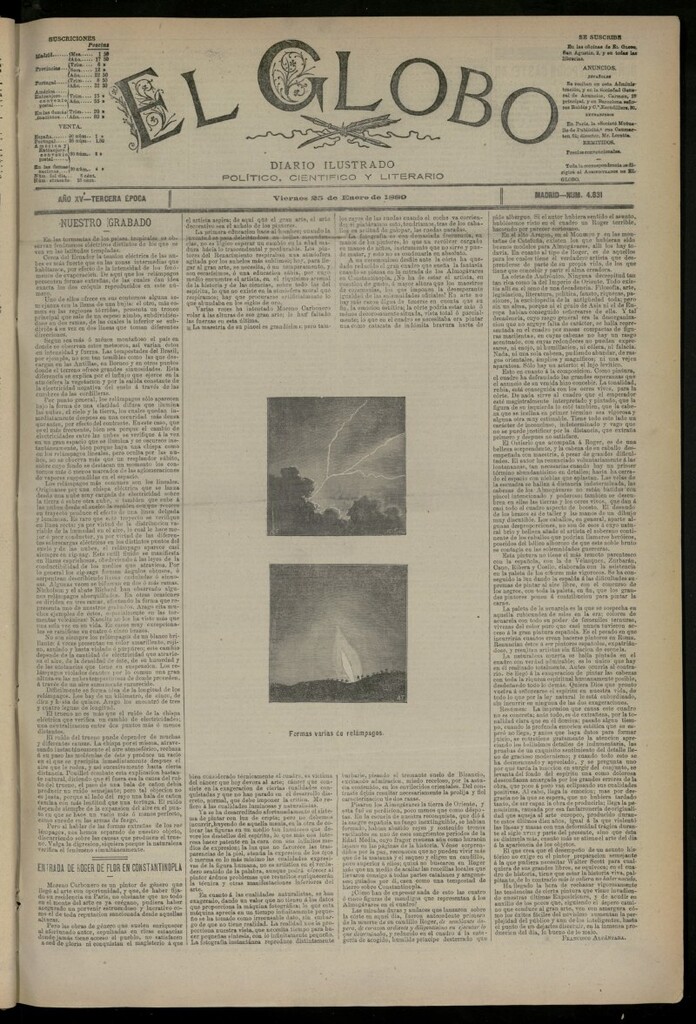 Miniatura de El Globo : diario ilustrado del 25 de enero de 1889, nº 4831