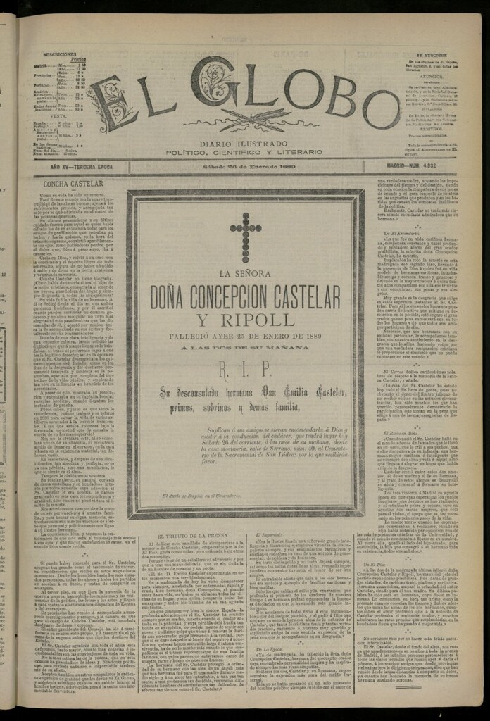 Miniatura de El Globo : diario ilustrado del 26 de enero de 1889, nº 4832