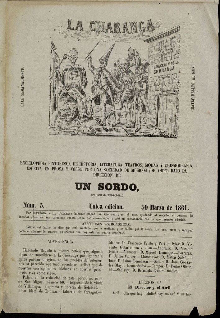 Miniatura de La Charanga (Palma, 1861) del 30 de marzo de 1861