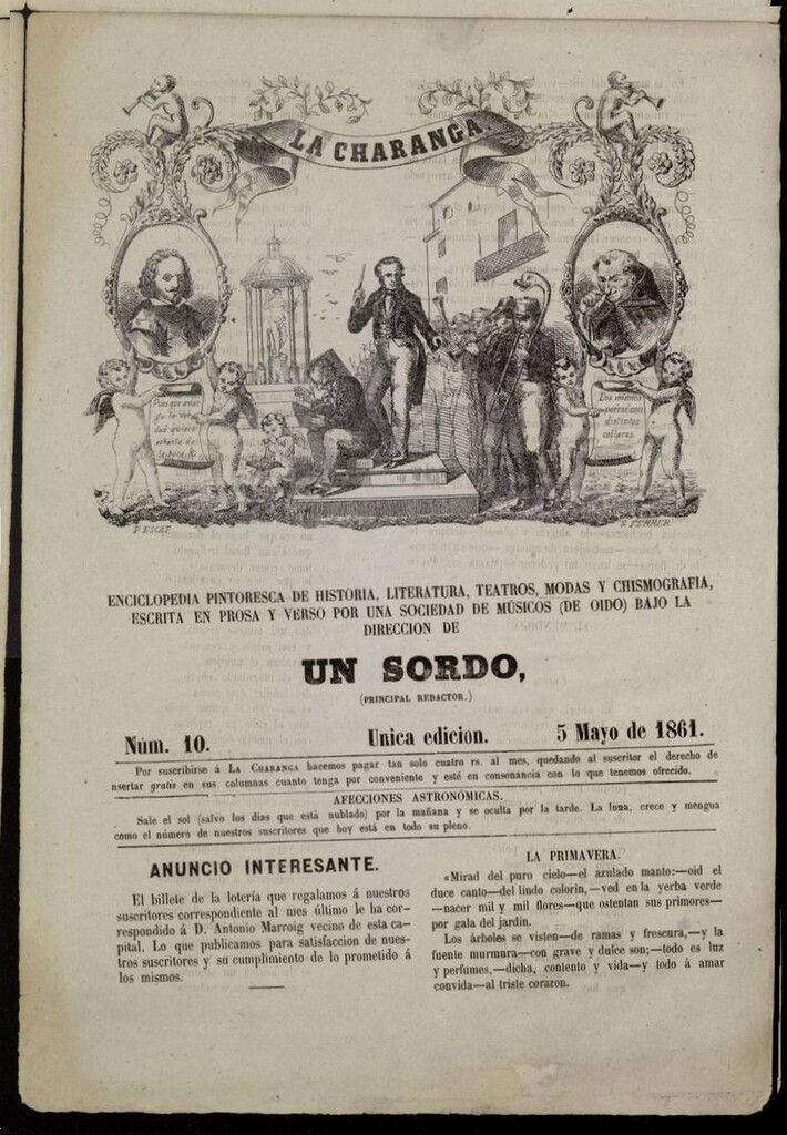 Miniatura de La Charanga (Palma, 1861) del 5 de mayo de 1861