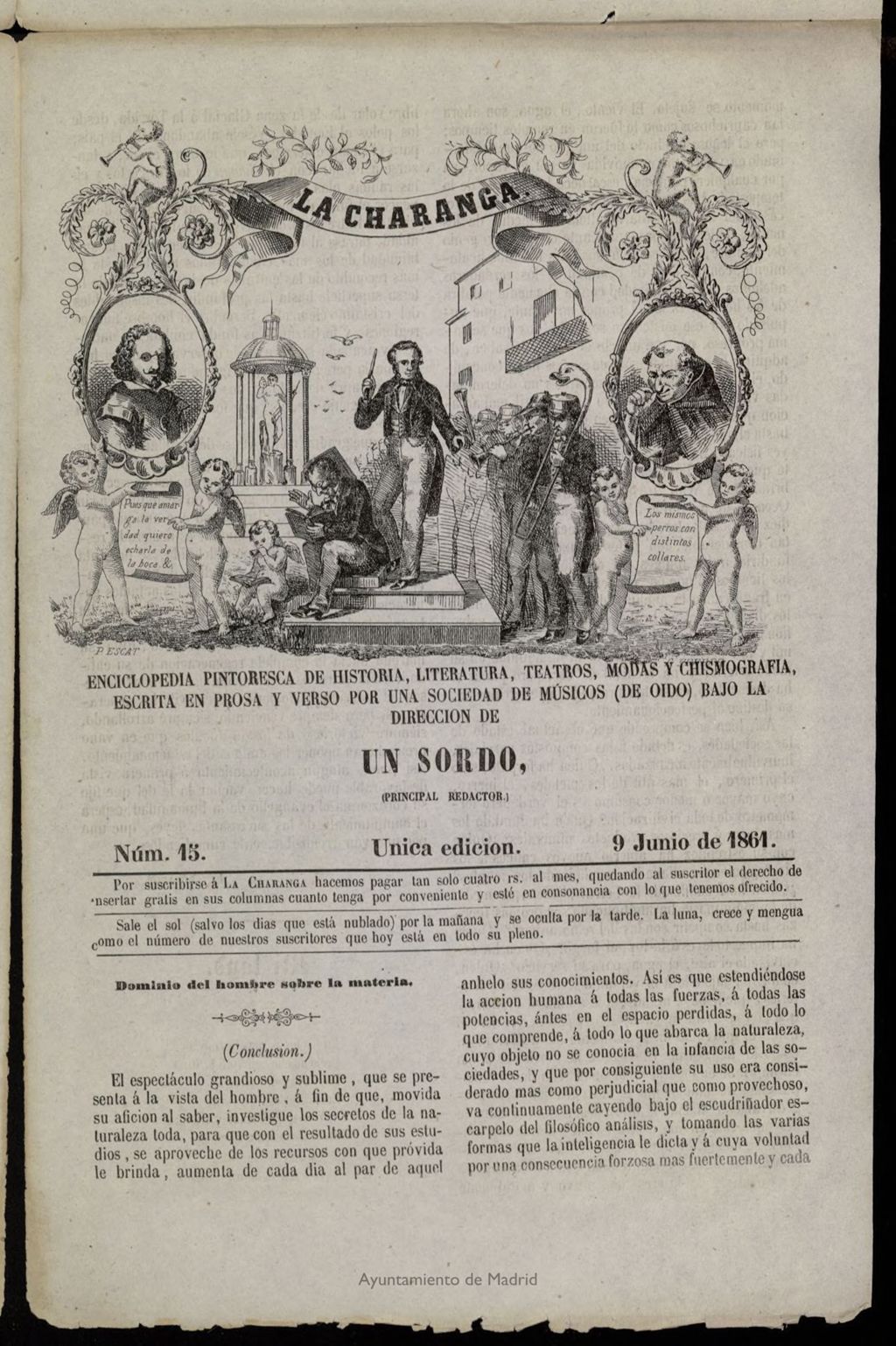 Miniatura de La Charanga (Palma, 1861) del 9 de junio de 1861