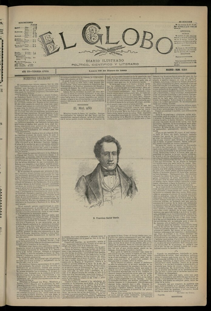 Miniatura de El Globo : diario ilustrado del 28 de enero de 1889, nº 4834