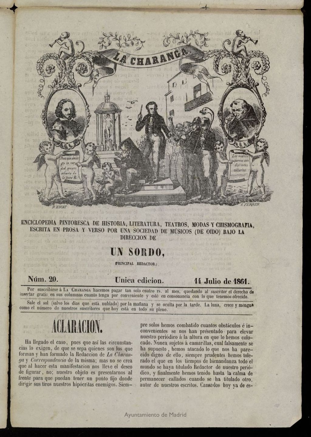 Miniatura de La Charanga (Palma, 1861) del 14 de julio de 1861