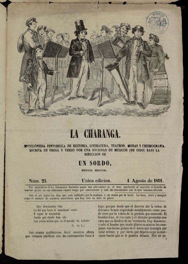 Miniatura de La Charanga (Palma, 1861) del 4 de agosto de 1861