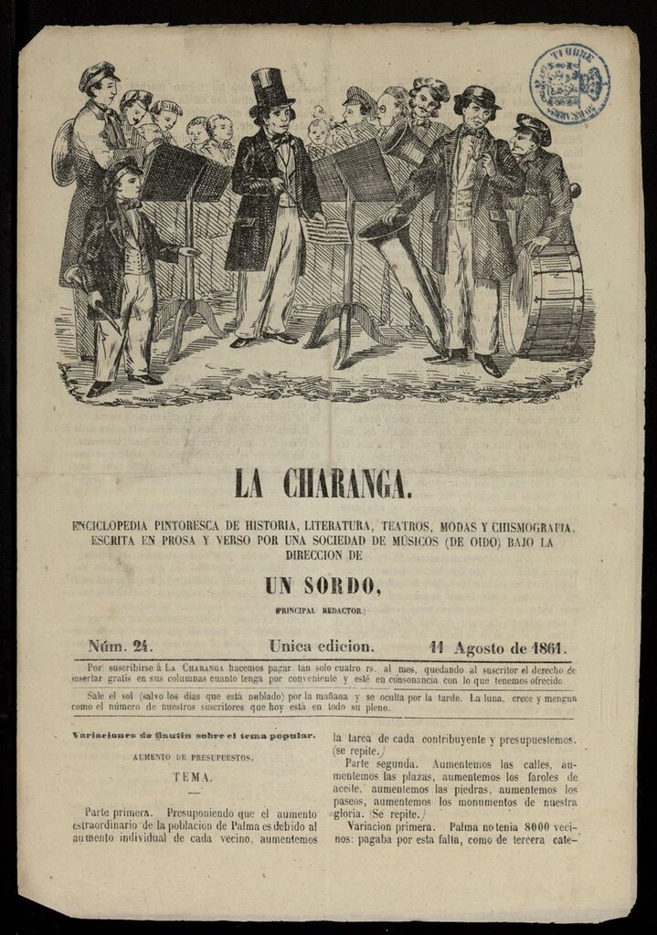 Miniatura de La Charanga (Palma, 1861) del 11 de agosto de 1861