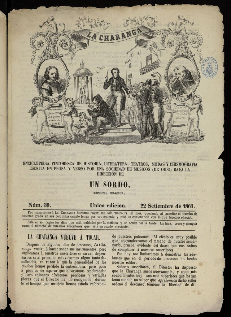 Miniatura de La Charanga (Palma, 1861) del 22 de septiembre de 1861