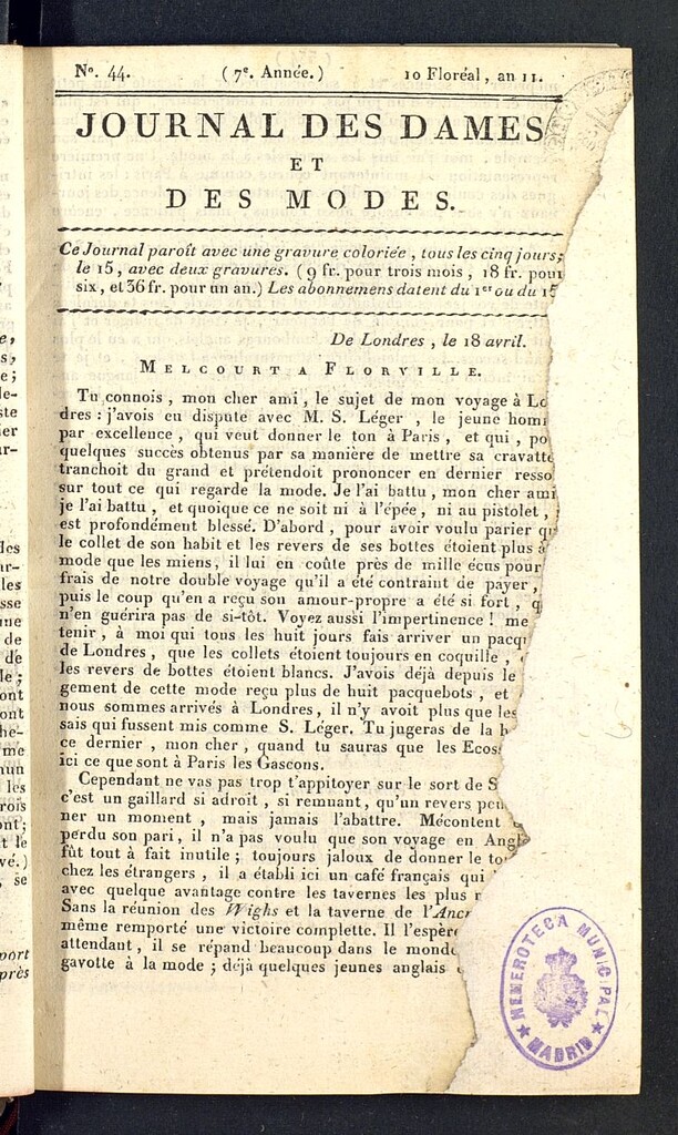 Miniatura de Journal des dames et des modes del 29 de abril de 1803, nº 44