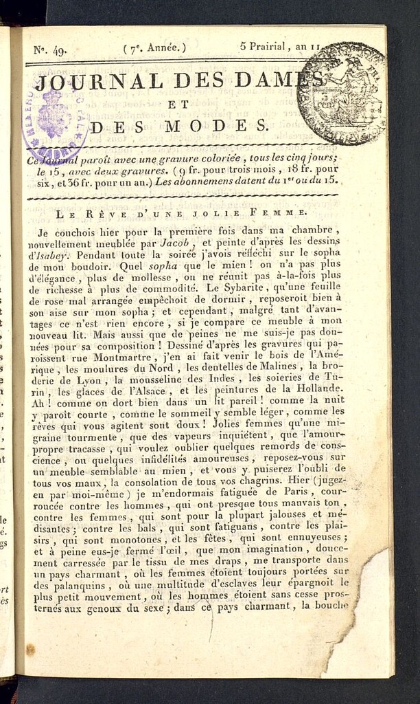 Miniatura de Journal des dames et des modes del 24 de mayo de 1803, nº 49
