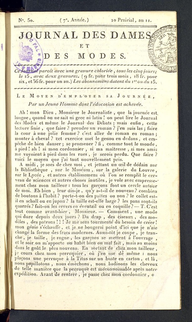 Miniatura de Journal des dames et des modes del 29 de mayo de 1803, nº 50