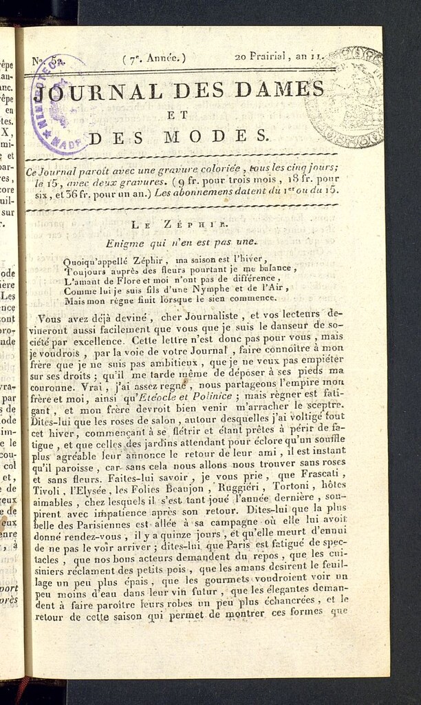 Miniatura de Journal des dames et des modes del 8 de junio de 1803, nº 52