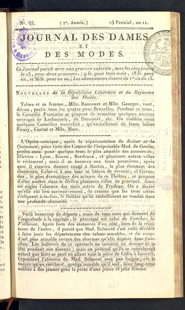 Miniatura de Journal des dames et des modes del 13 de junio de 1803, nº 53