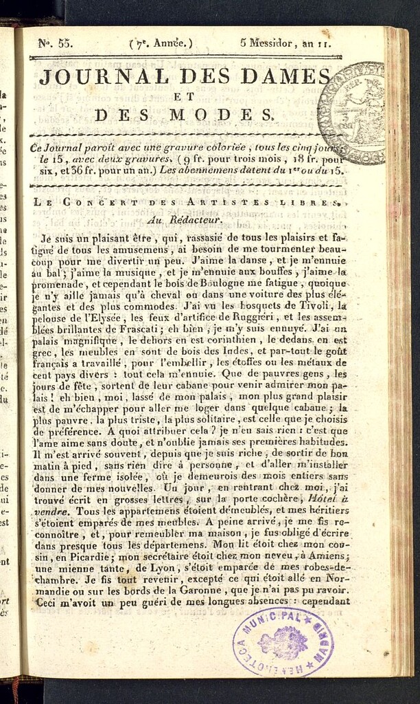 Miniatura de Journal des dames et des modes del 23 de junio de 1803, nº 55