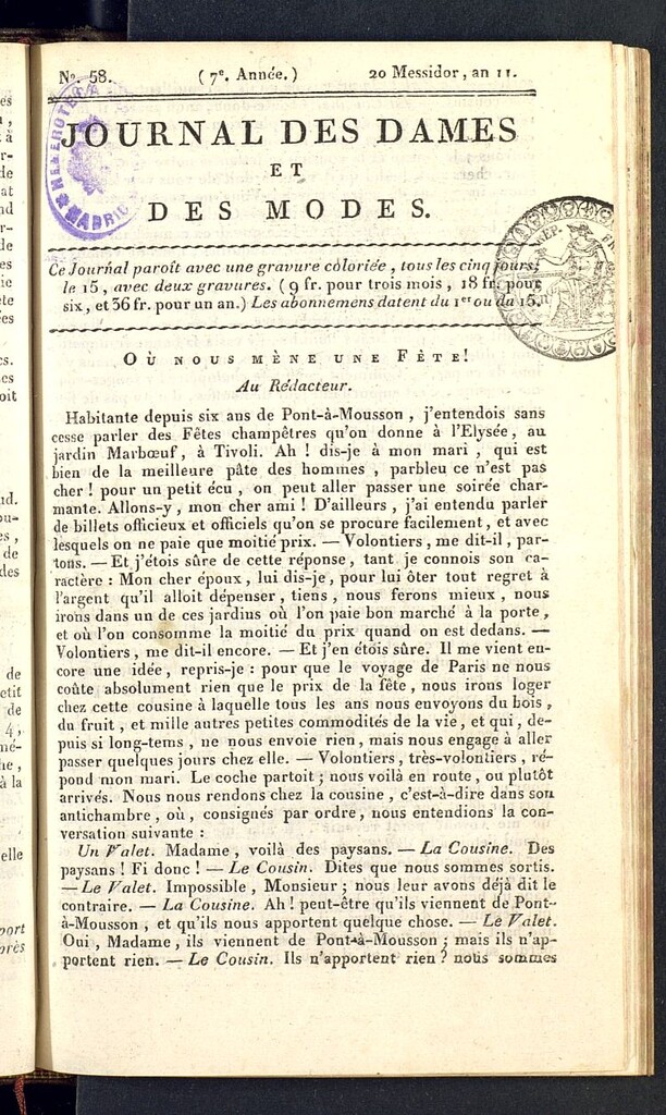 Miniatura de Journal des dames et des modes del 8 de julio de 1803, nº 58