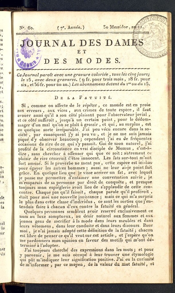 Miniatura de Journal des dames et des modes del 18 de julio de 1803, nº 60