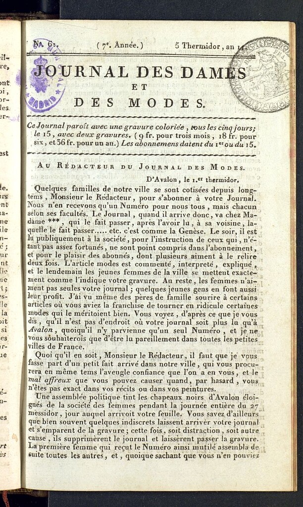Miniatura de Journal des dames et des modes del 23 de julio de 1803, nº 61