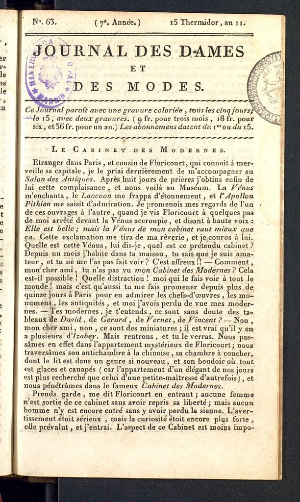Miniatura de Journal des dames et des modes del 2 de agosto de 1803, nº 63
