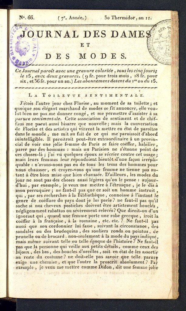 Miniatura de Journal des dames et des modes del 17 de agosto de 1803, nº 66