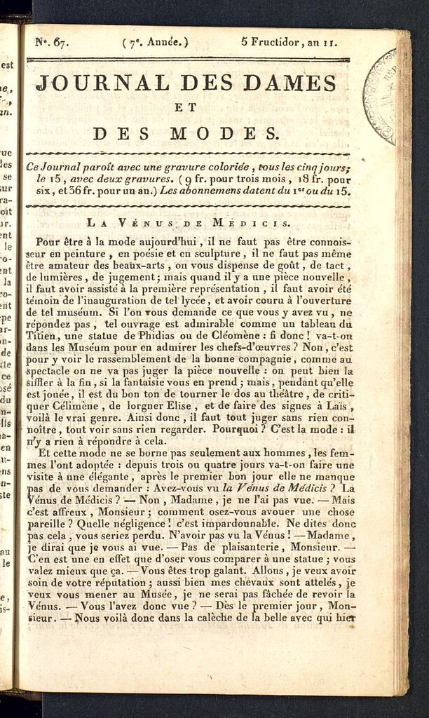 Miniatura de Journal des dames et des modes del 22 de agosto de 1803, nº 67