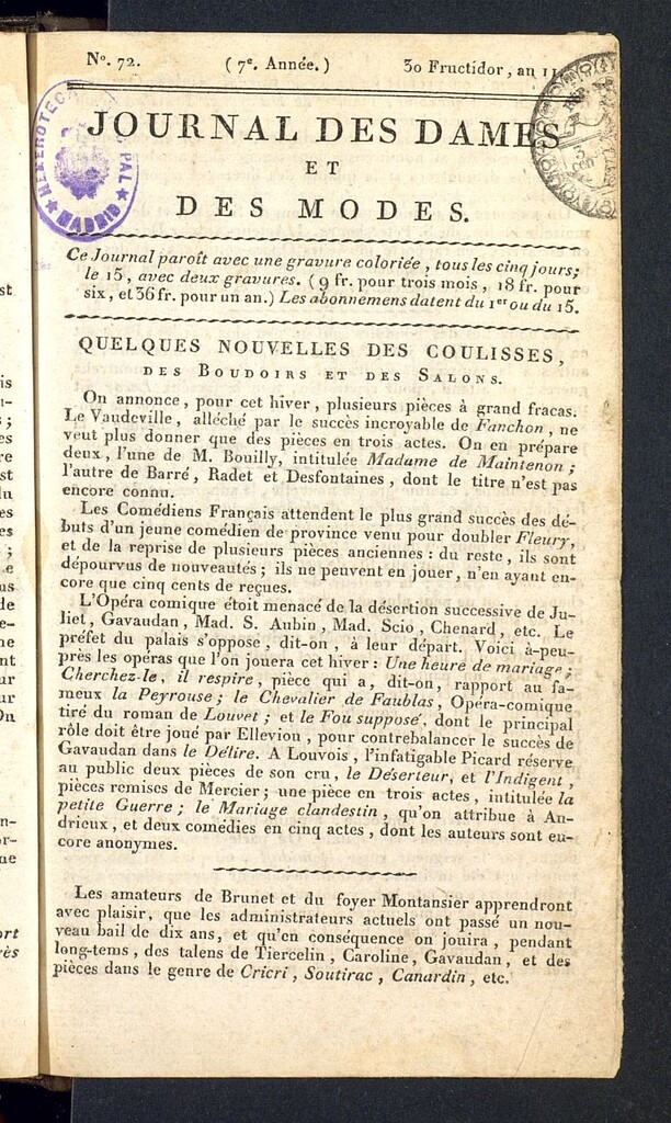 Miniatura de Journal des dames et des modes del 16 de septiembre de 1803, nº 72