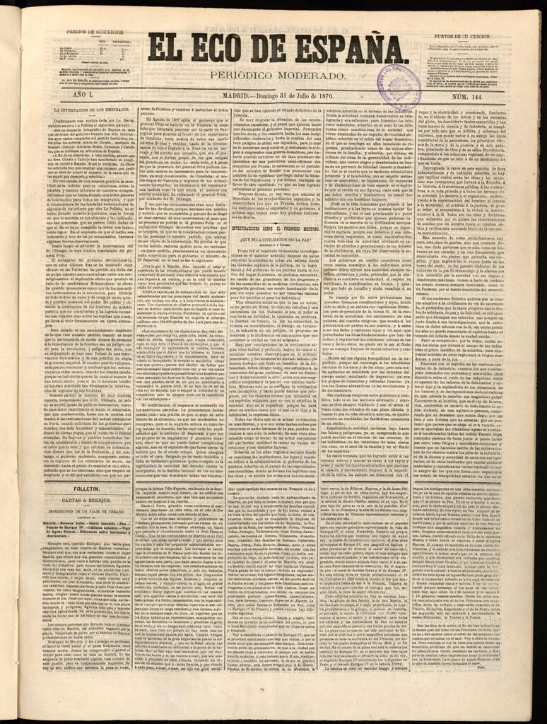 Miniatura de El Eco de España del 31 de julio de 1870